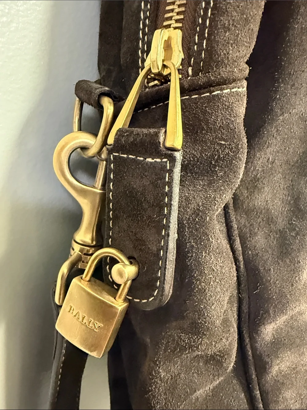 Bally Dark Brown Suede Messenger Bag with Gold Hardware